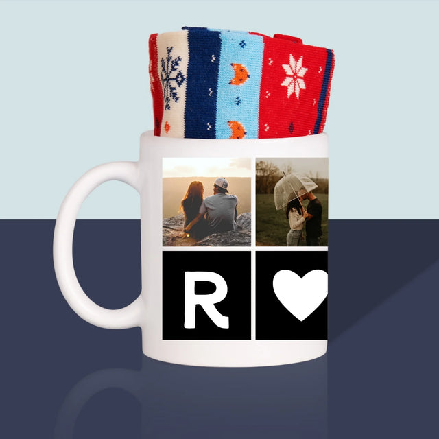 Fotocollage: Liefde Monogram Met Foto'S - Wintersokken In Een Mok