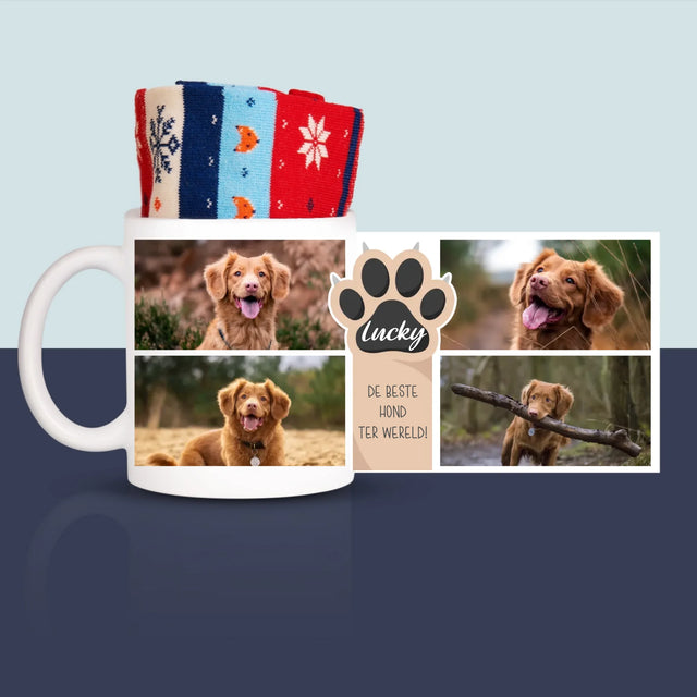 Fotocollage: Beste Hond - Wintersokken In Een Mok