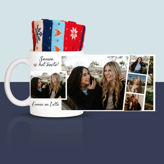 Fotocollage: Beste Vriendinnen, Samen Is Het Beste - Wintersokken In Een Mok