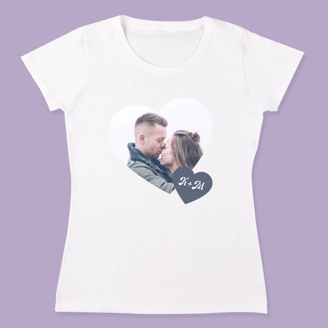 Fotocollage: Initialen Hart - T-Shirt Voor Koppels
