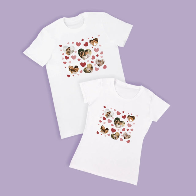 Fotocollage: Hartjes Foto'S - T-Shirt Voor Koppels