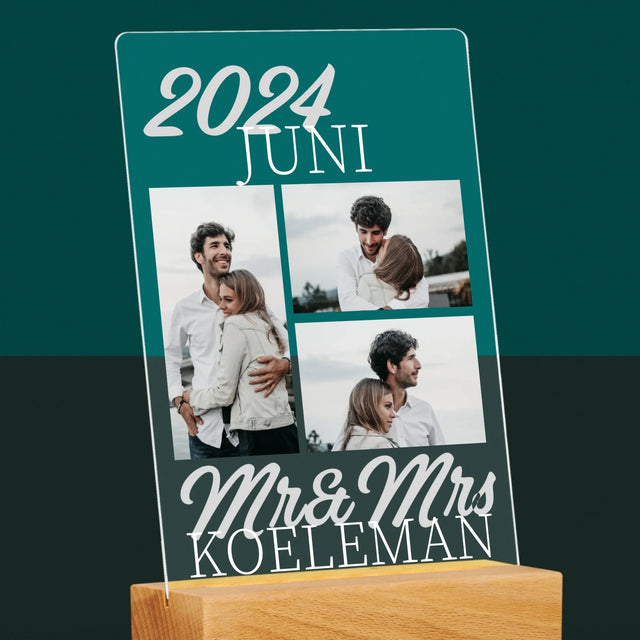 Fotocollage: Mr&Mrs Datum - Afdruk Op Acrylglas (Verticaal)