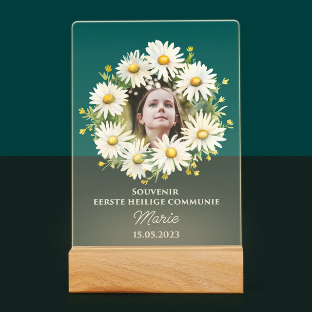 Foto En Handtekening: Souvenir Eerste Heilige Communie, Margrieten - Afdruk Op Acrylglas (Verticaal)