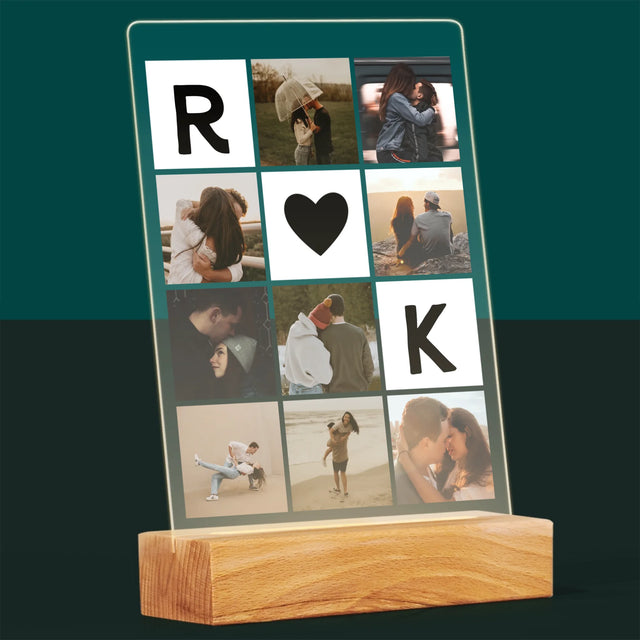 Fotocollage: Liefde Monogram Met Foto'S - Afdruk Op Acrylglas (Verticaal)