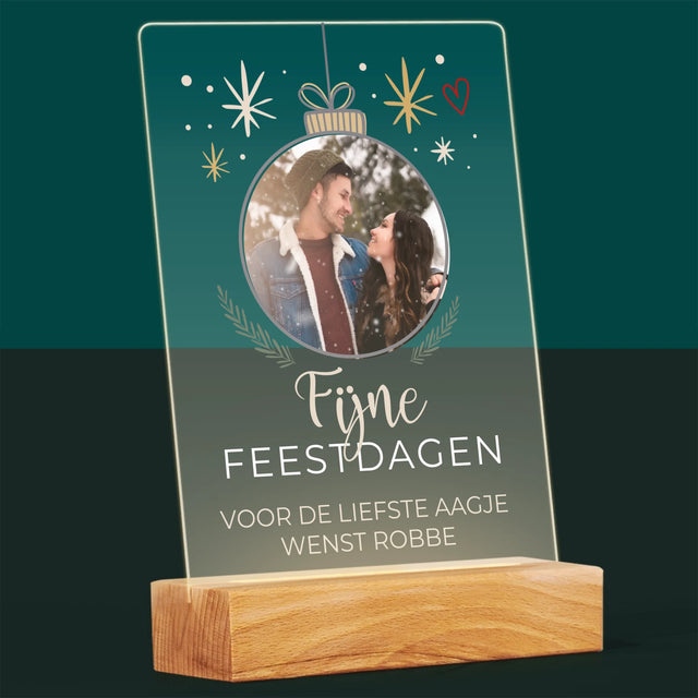 Foto En Handtekening: Fijne Feestdagen Kerstbal - Afdruk Op Acrylglas (Verticaal)