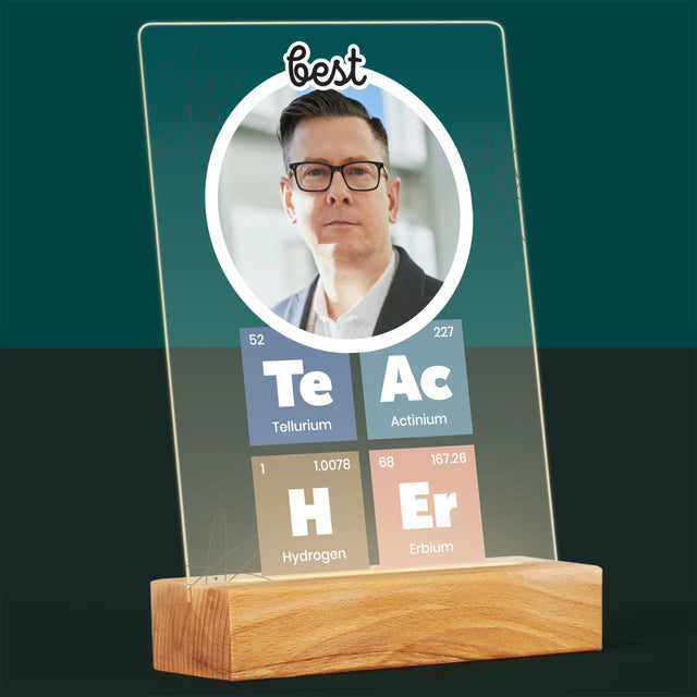 Foto En Handtekening: Teacher Chemische Elementen - Afdruk Op Acrylglas (Verticaal)