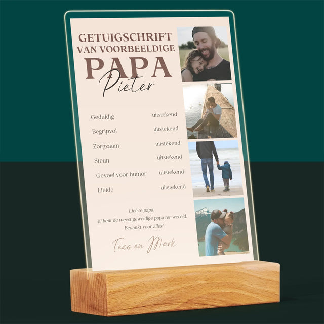Fotocollage: Getuigschrift Van Voorbeeldige Papa - Afdruk Op Acrylglas (Verticaal)
