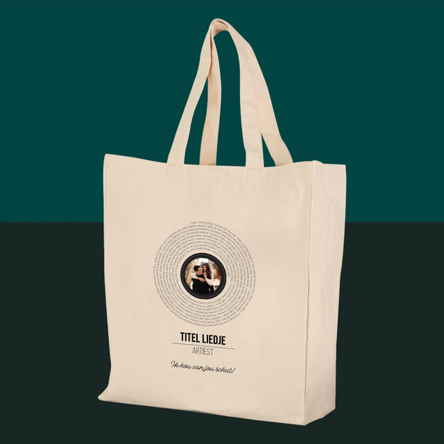 Foto En Handtekening: Songtekst Op Vinyl Lp - Canvas Tas