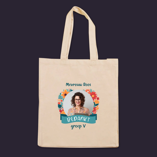 Foto En Handtekening: Bedankt, Kleuterjuf - Canvas Tas