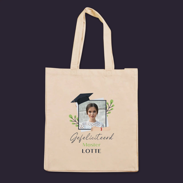 Foto En Handtekening: Gefeliciteerd, Master - Canvas Tas