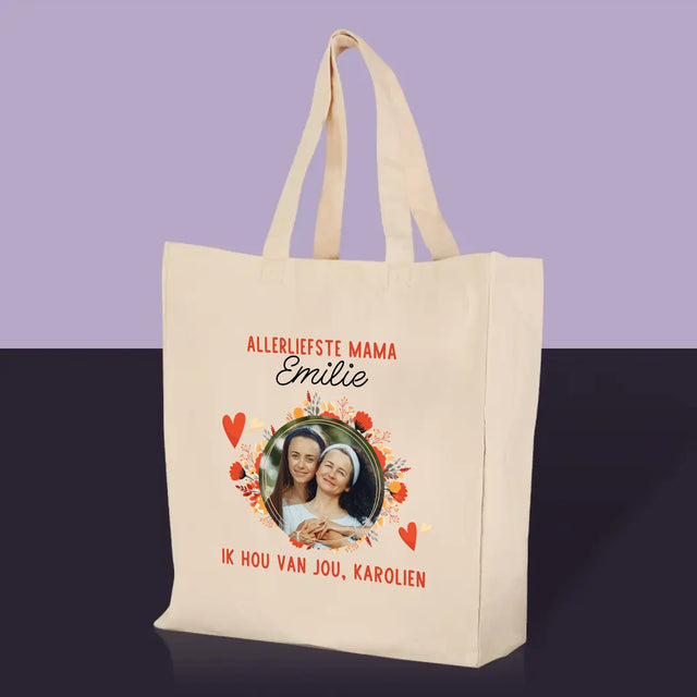 Foto En Handtekening: Allerliefste Mama - Canvas Tas
