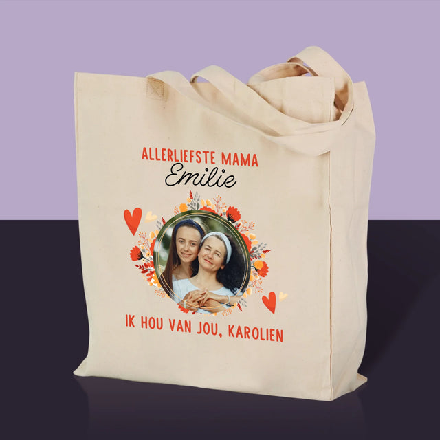 Foto En Handtekening: Allerliefste Mama - Canvas Tas