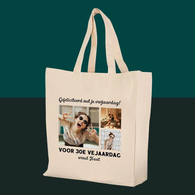 Fotocollage: Fotocollage Verjaardag - Canvas Tas