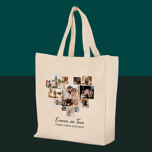 Fotocollage: Fotocollage Hart - Canvas Tas