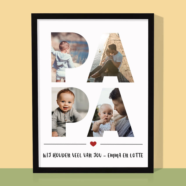 Woord Van Foto'S: Papa  - Afdruk Met Frame 30X40 (Verticaal)