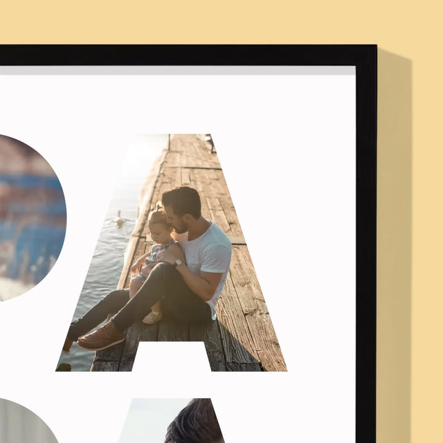 Woord Van Foto'S: Papa  - Afdruk Met Frame 30X40 (Verticaal)
