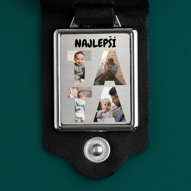 Słowo Ze Zdjęć: Tata - Skórzany Brelok Ze Zdjęciem | SK