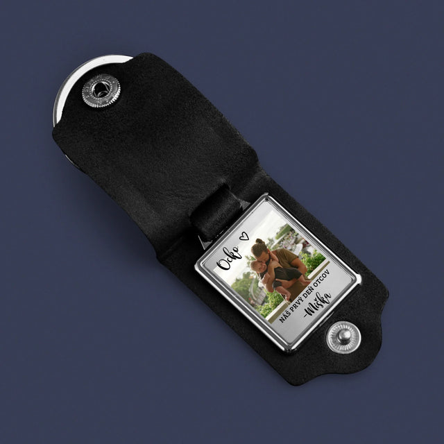 Zdjęcie i Podpis: Pierwszy Dzień Tatusia - Skórzany Brelok Ze Zdjęciem | SK