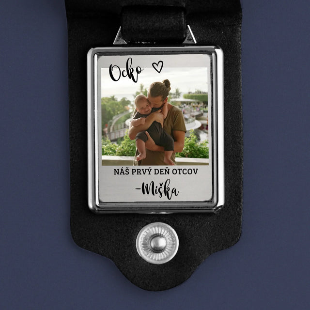 Zdjęcie i Podpis: Pierwszy Dzień Tatusia - Skórzany Brelok Ze Zdjęciem | SK