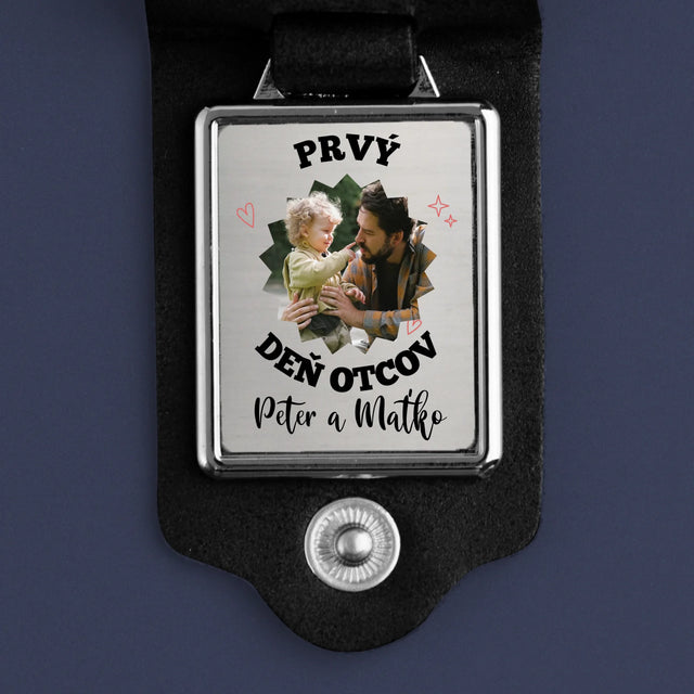 Zdjęcie i Podpis: Pierwszy Dzień Taty Razem - Skórzany Brelok Ze Zdjęciem | SK