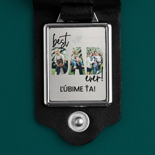 Słowo Ze Zdjęć: Best Dad Ever z Podpisem - Skórzany Brelok Ze Zdjęciem | SK