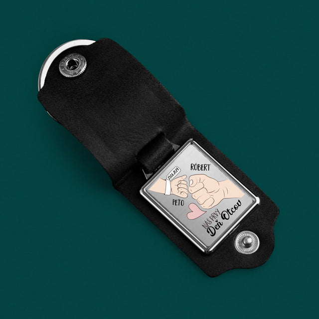 Imię i Podpis: Pierwszy Wspólny Dzień Taty - Skórzany Brelok Ze Zdjęciem | SK