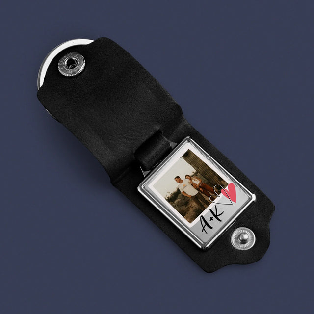 Fotokolaż: Serduszka Inicjały - Skórzany Brelok Ze Zdjęciem | SK