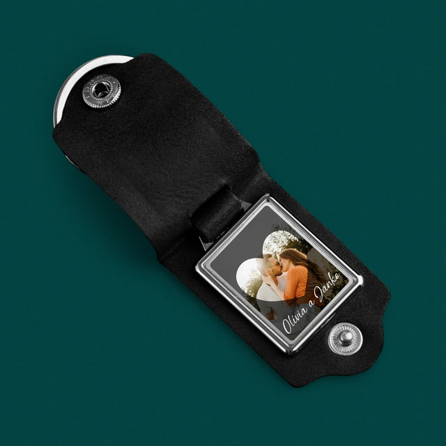 Zdjęcie i Podpis: Zakochani Serce - Skórzany Brelok Ze Zdjęciem | SK