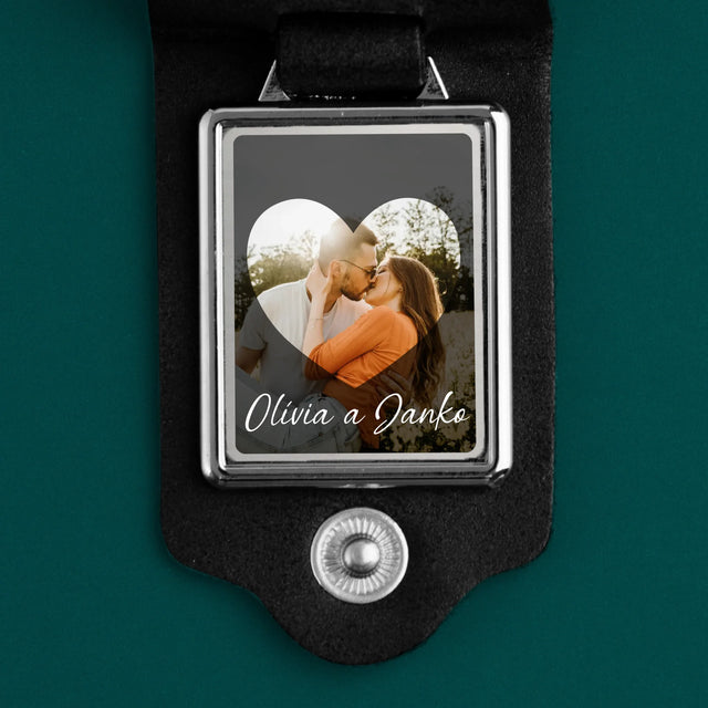 Zdjęcie i Podpis: Zakochani Serce - Skórzany Brelok Ze Zdjęciem | SK