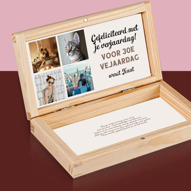 Fotocollage: Fotocollage Verjaardag - Houten Geldkistje
