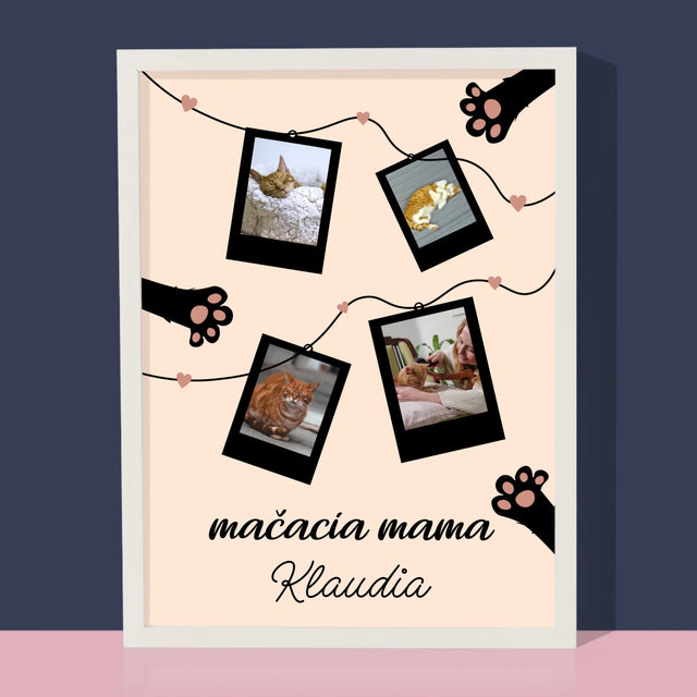 Fotokolaż: Kocia Mama Polaroidy - Wydruk Obramowany | SK