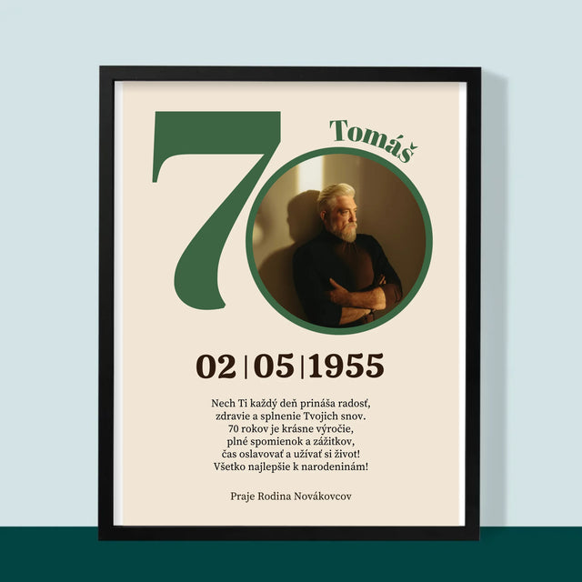 Zdjęcie I Podpis: 70 Urodziny Dedykacja - Wydruk Obramowany | SK