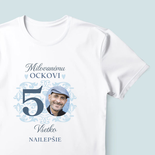 Zdjęcie I Podpis: Kochanemu Tacie Z Okazji 50 Urodzin - Koszulka Męska z Nadrukiem | SK