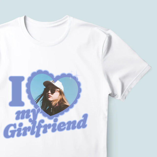 Zdjęcie i Podpis: i Love My Girlfriend - Koszulka Męska z Nadrukiem | SK